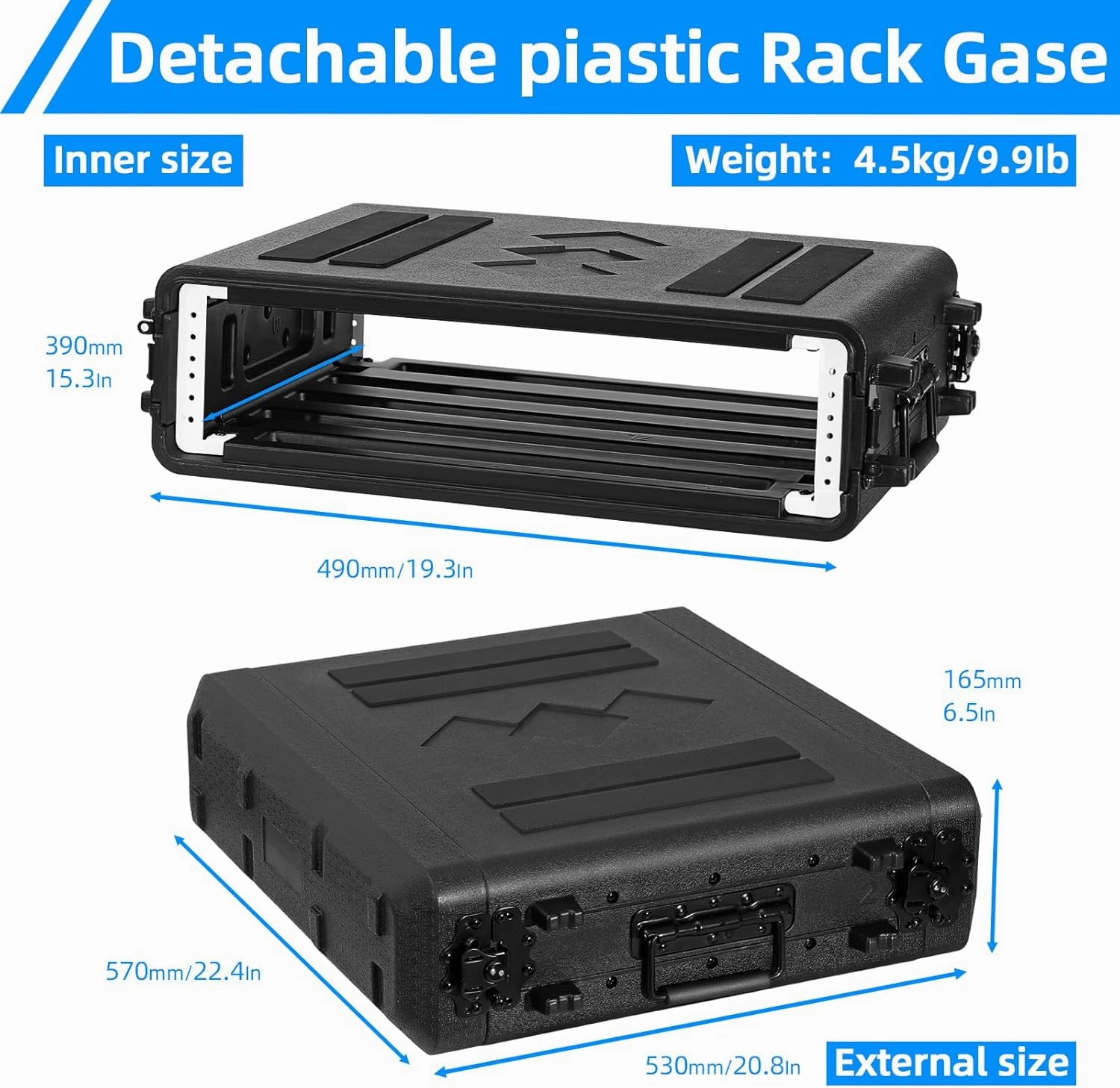 2U Rack Case Shallow 17" Depth, 19" Rackmount Flight Cases Easy Installation Portable Carry Watertight Dust Proof 2 Space Shockproof Mount Racks with Microphone Compartments Space Saving