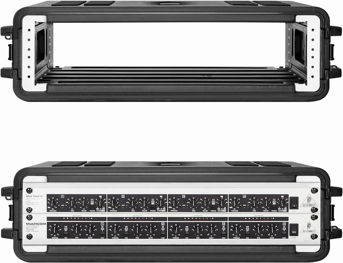 2U Rack Case Shallow 17" Depth, 19" Rackmount Flight Cases Easy Installation Portable Carry Watertight Dust Proof 2 Space Shockproof Mount Racks with Microphone Compartments Space Saving