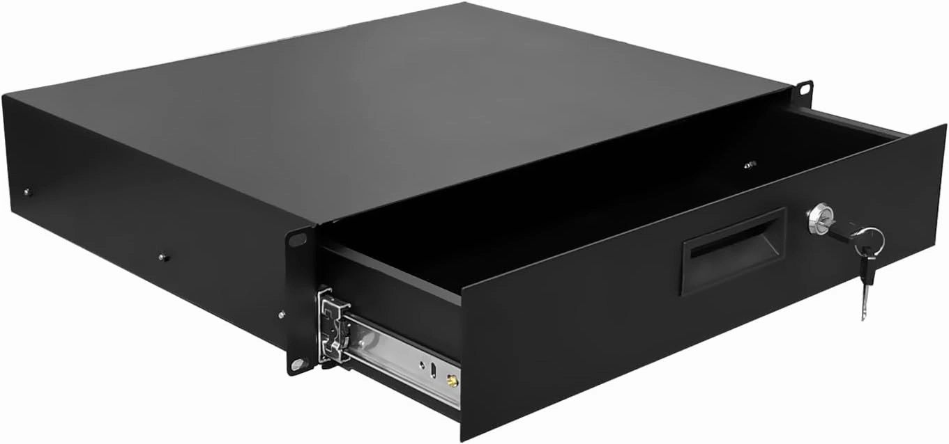 2U Rack Mount Drawer Server Cabinet Case for 19 Inch AV/Network/DJ Equipment Lockable Deep Drawer with Key music server,hi-fi media server,digital audio storage,