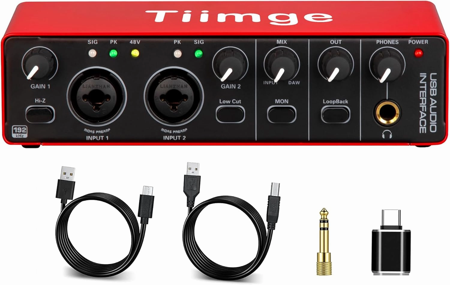 2x2 USB Audio Interface for PC, with 48V Phantom Power, 24Bit/192kHz High-Fidelity, Mic Preamplifier XLR/TSR/TS Ports, Compatible for Guitarist, Vocalist, Podcaster or Producer audio interface,USB interface,music recording input,