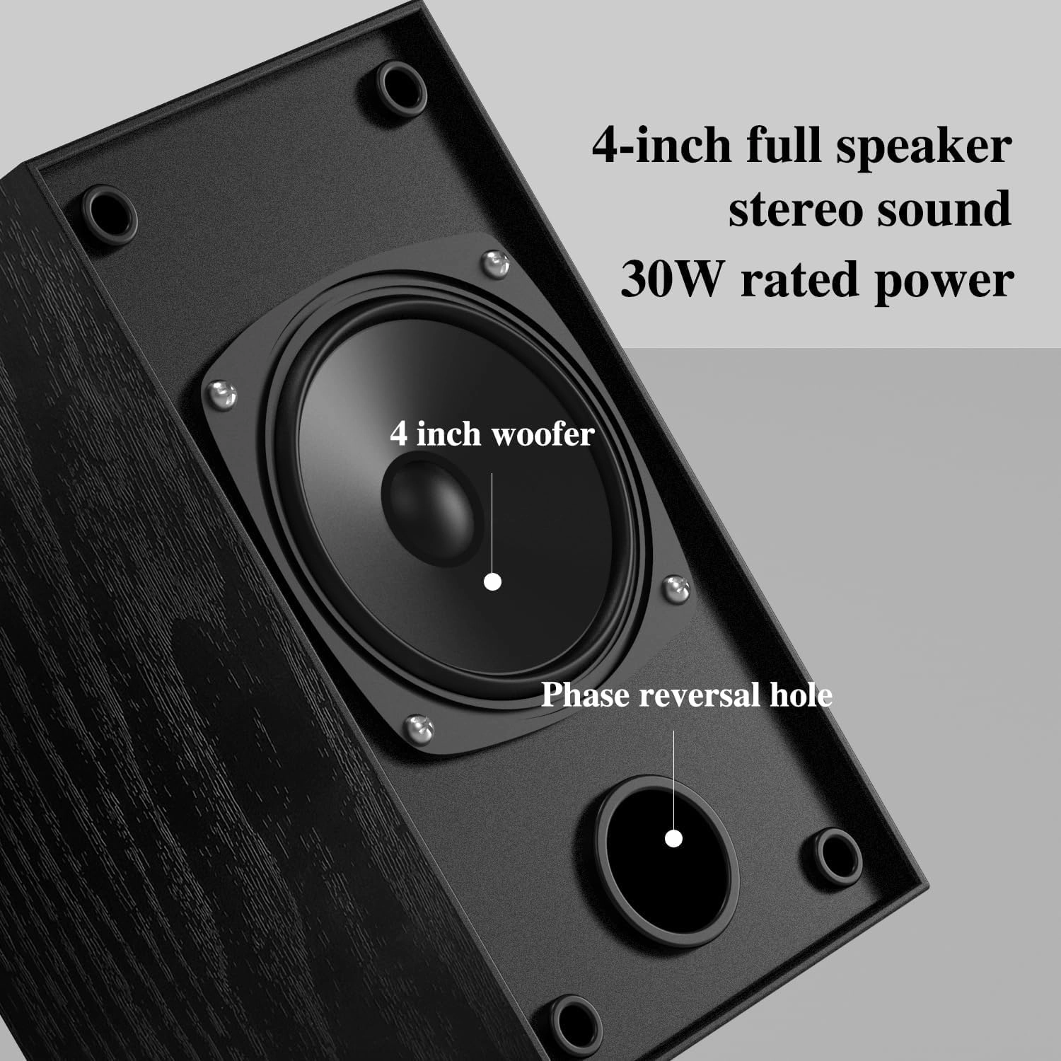 30W X 2 Powered Bookshelf Speakers - 3.5-RCA Input for Turntable, TV, PC, Record Player Speakers with 4 Inch Woofer & Wall Mounted