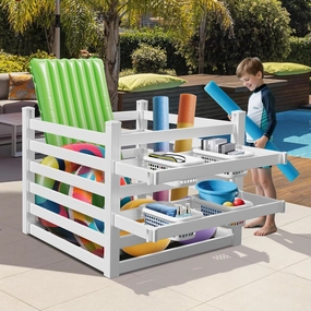 320 Gallon Pool Float Storage Organizer, 66" W x 45" L x 39" H Vinyl Outdoor Waterproof Pool Storage Bins Rack for Poolside, Deck, Patio, Indoor (White) vinyl storage,record holder,LP organizer,