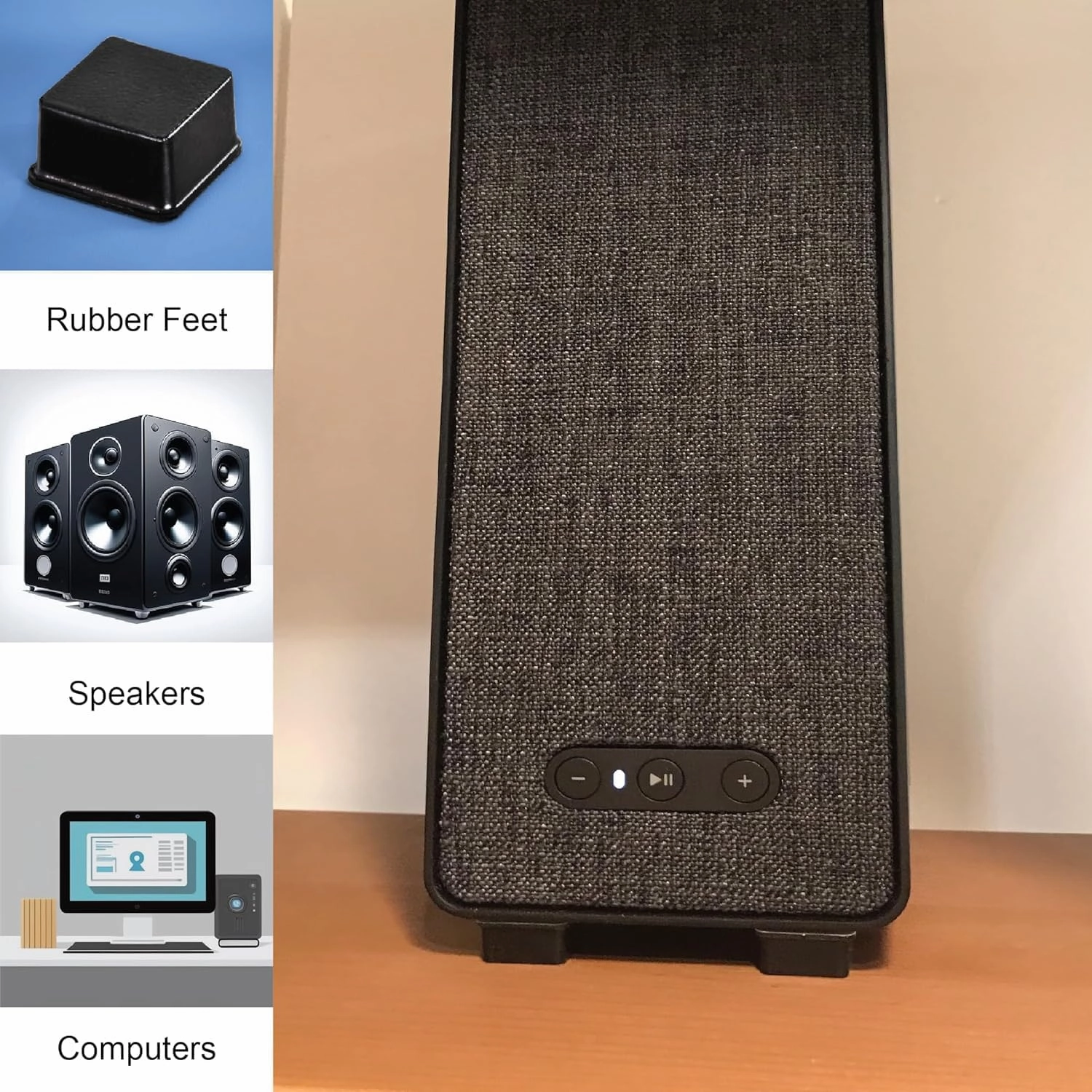 32pcs Rubber Bumpers Cabinet Door Bumper 3/4" Large Square Self Adhesive Non Slip Furniture Pads Silicone Feet for Electronics, Speakers, Audio Equipment, Black