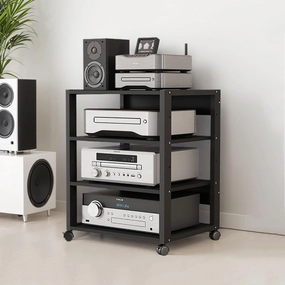 3/4/5 Tier Audio-Video Media Stand with Adjustable Shelves, Home Stereo System Entertainment Components Cabinet for Gaming, Meeting, Living, Recording Room, Black(50x40x69.5cm) audio rack,hi-fi component stand,media shelf,
