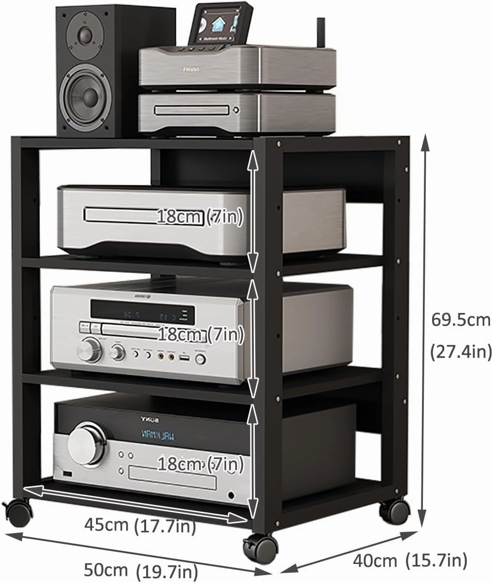 3/4/5 Tier Audio-Video Media Stand with Adjustable Shelves, Home Stereo System Entertainment Components Cabinet for Gaming, Meeting, Living, Recording Room, Black(50x40x69.5cm)