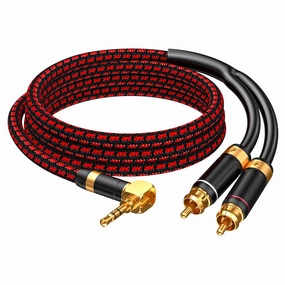 3.5mm to 2 RCA Audiophile Audio Cable Stereo Braided Gold Plated Oxgen-Free Copper Core for Smartphones Tablets Speakers Home Theater (Right Angle 3.5mm, 16.4FT) home cinema system,5.1 home theater,surround sound package,