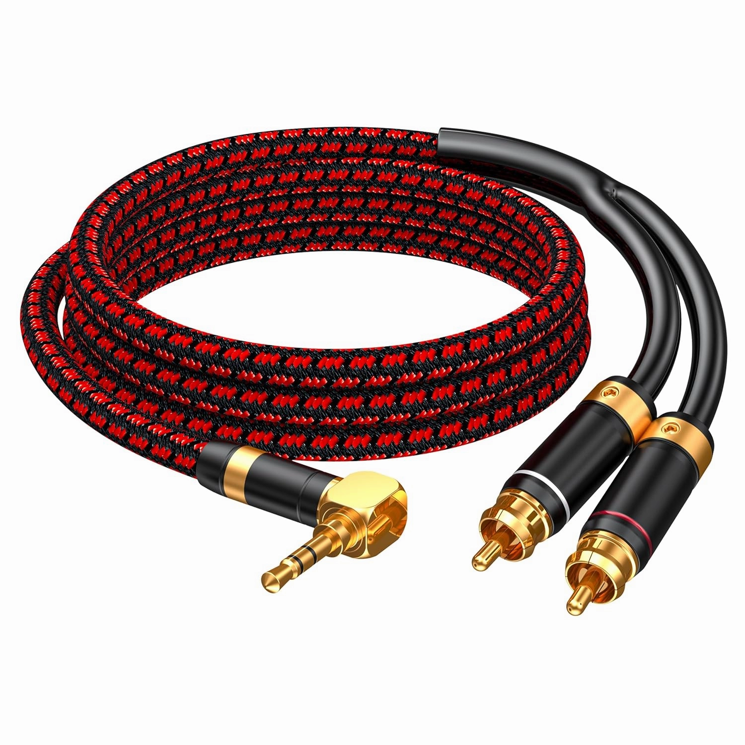 3.5mm to 2 RCA Audiophile Audio Cable Stereo Braided Gold Plated Oxgen-Free Copper Core for Smartphones Tablets Speakers Home Theater (Right Angle 3.5mm, 16.4FT) home cinema system,5.1 home theater,surround sound package,