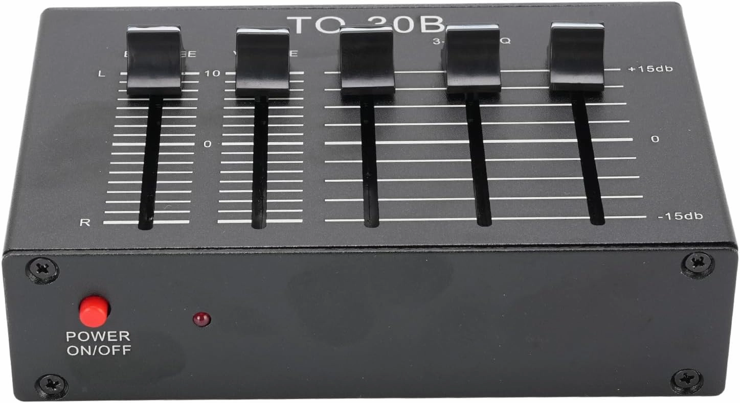 3 Band Sound Equalizer, 12dB High Bass Adjustment Dual Channel Digital Audio Equalizer, EQ Output Input, Adjustment Balanced Volume Control 5V Adapter for Record Player balanced output player,audiophile player,hi-res digital player,