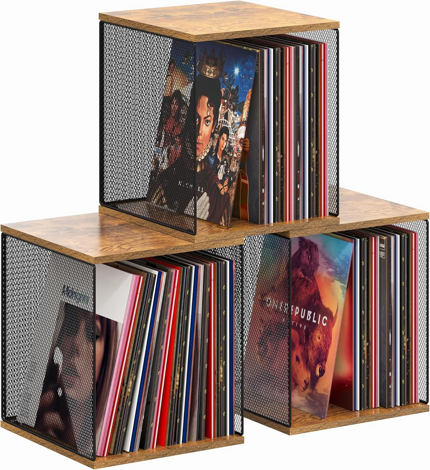 3 Cube Vinyl Record Storage DIY Stackable 120-150 Records Visualize Album Storage Record Storage Crate vinyl storage,record holder,LP organizer,