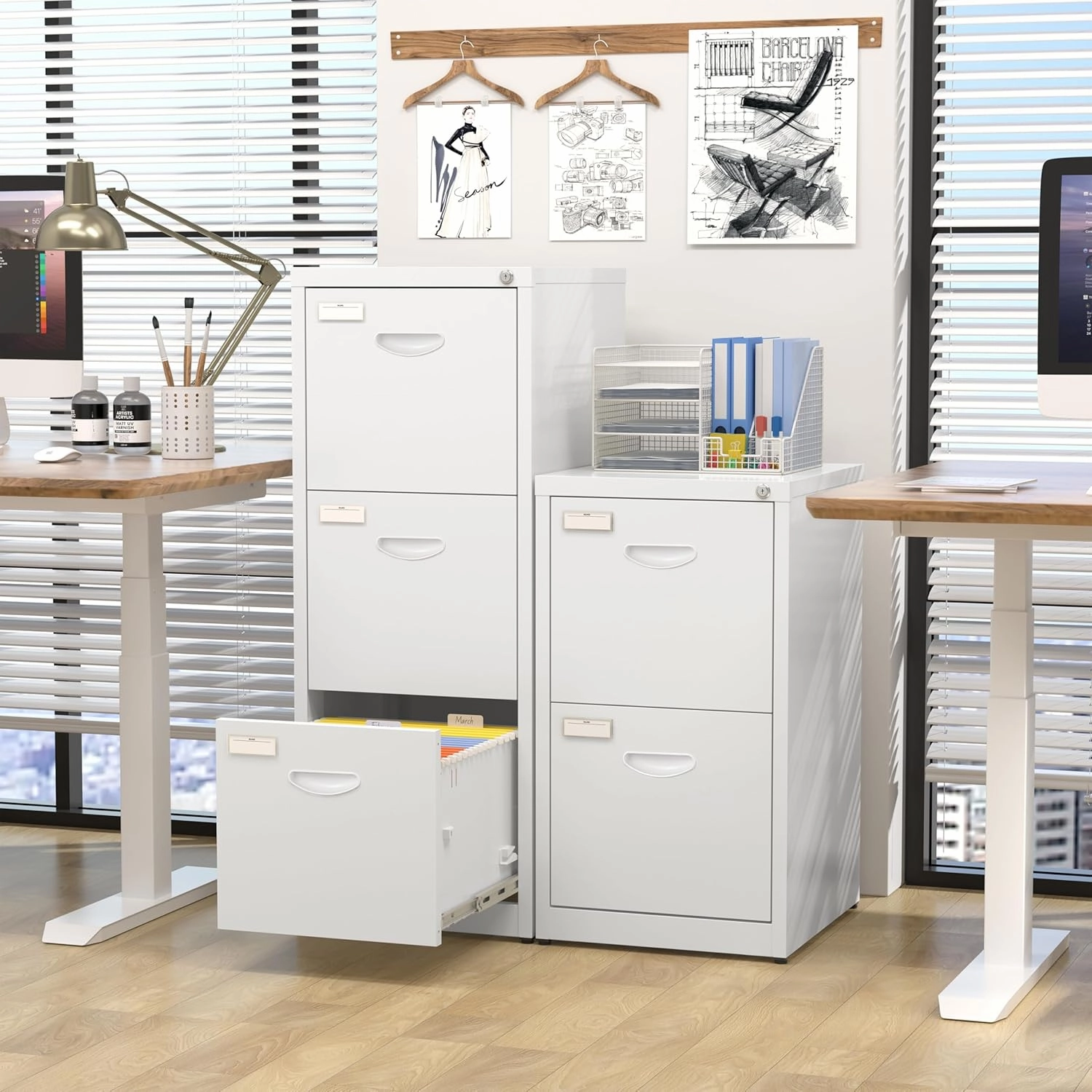 3 Drawer File Cabinet with Lock, Metal Filing Cabinets for Home Office, Printer Stand, Heavy Duty Locking File Cabinet for A4/Letter/Legal Size Folder, Easy Assemble