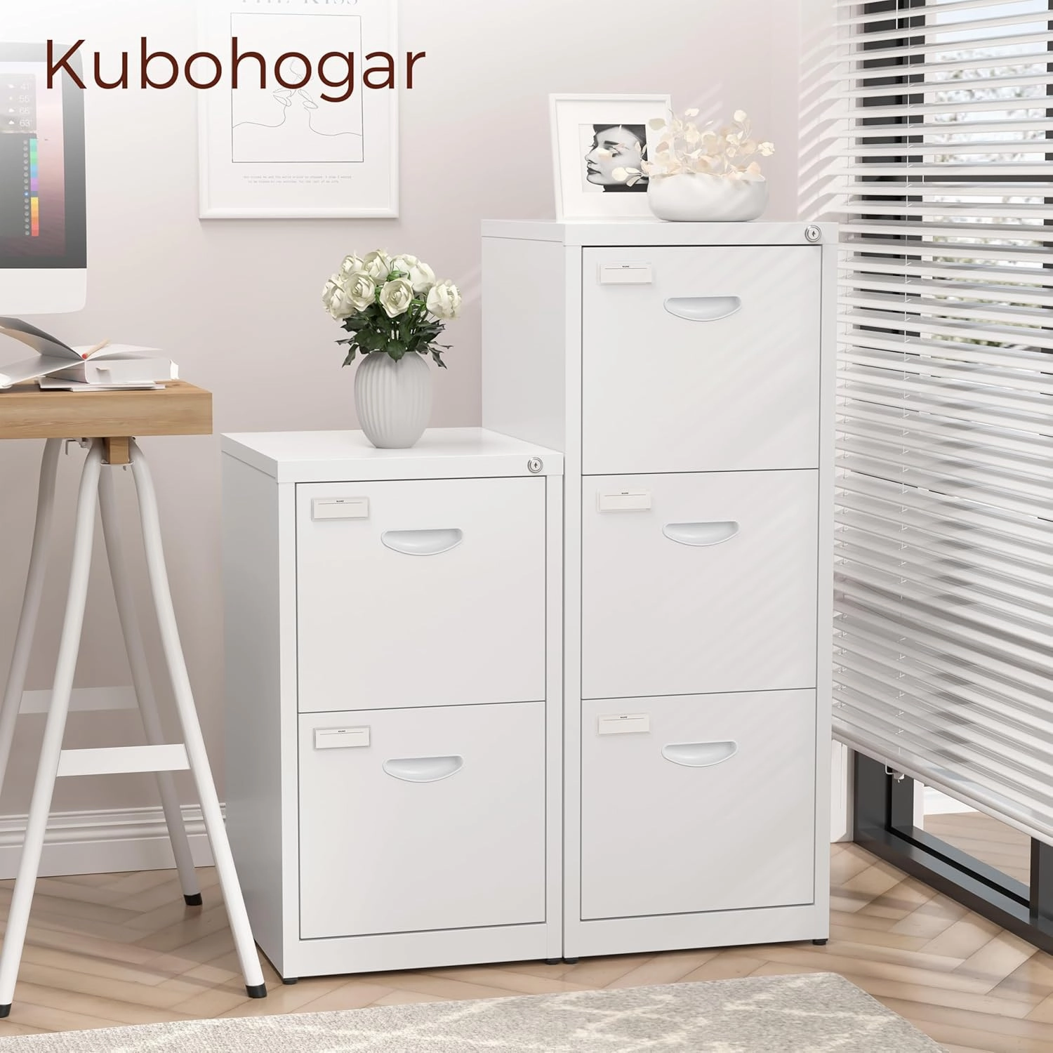 3 Drawer File Cabinet with Lock, Metal Filing Cabinets for Home Office, Printer Stand, Heavy Duty Locking File Cabinet for A4/Letter/Legal Size Folder, Easy Assemble