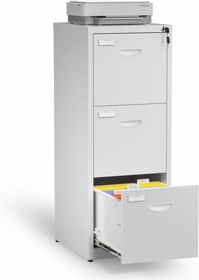 3 Drawer File Cabinet with Lock, Metal Filing Cabinets for Home Office, Printer Stand, Heavy Duty Locking File Cabinet for A4/Letter/Legal Size Folder, Easy Assemble equipment cabinet,AV gear cabinet,component enclosure,