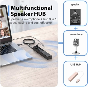 3 in 1 USB Computer Speaker with Microphone, PC Laptop Speaker with Mic for Smart Home Office and Online Study360 Degree Enhanced Voice Pickup, Noise Reduction,Compatible with Zoom, Teams smart audio hub,voice control speaker,Alexa compatible audio,
