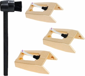 3 Pack Diamond Record Player Needle Replacement, Vinyl Turntable Record Needles with Stylus Cleaning Brush Kit for Victrola Crosley ION Jenson Boytone York Yorx LP Phonograph record cleaning kit,vinyl cleaner,stylus brush set,