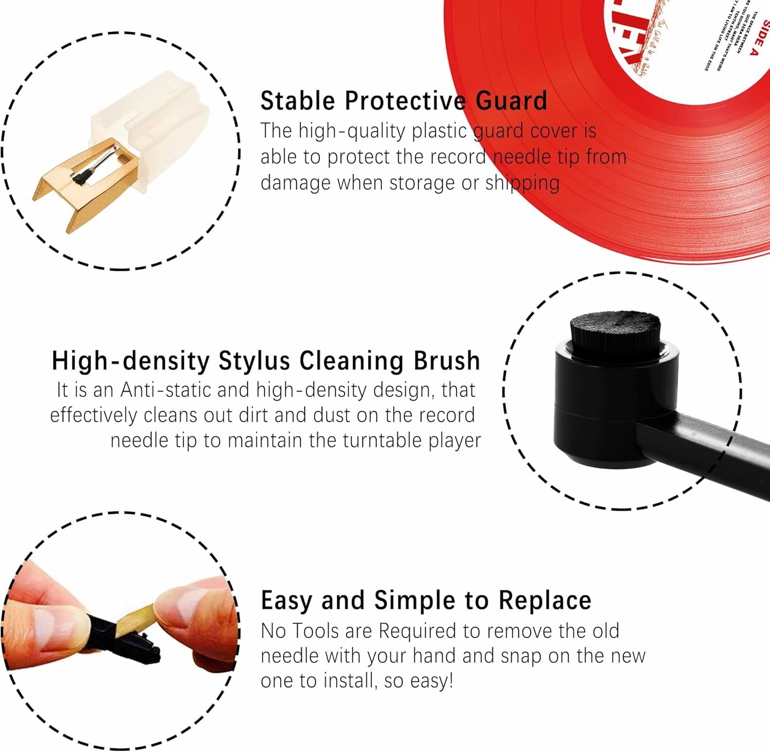 3 Pack Diamond Record Player Needle Replacement, Vinyl Turntable Record Needles with Stylus Cleaning Brush Kit for Victrola Crosley ION Jenson Boytone York Yorx LP Phonograph