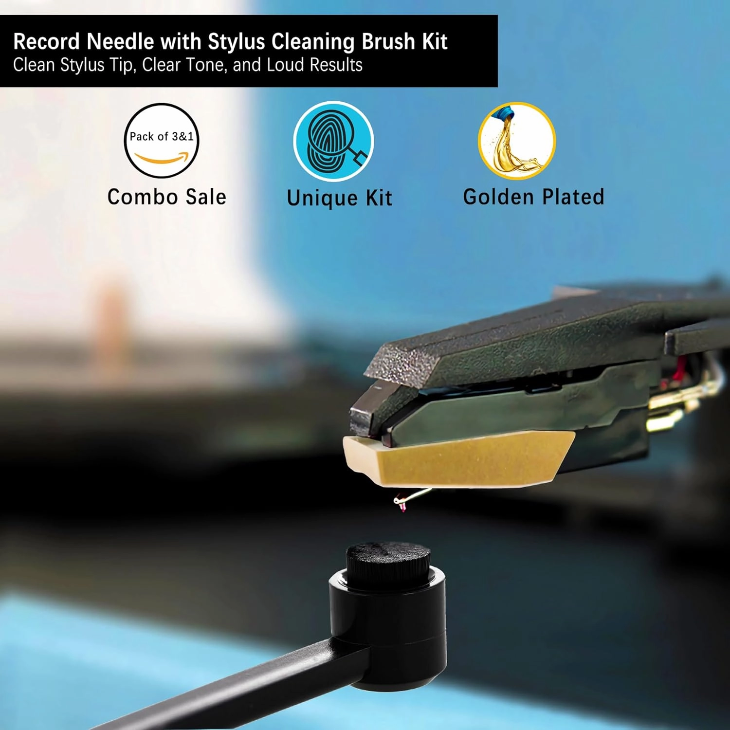 3 Pack Diamond Record Player Needle Replacement, Vinyl Turntable Record Needles with Stylus Cleaning Brush Kit for Victrola Crosley ION Jenson Boytone York Yorx LP Phonograph