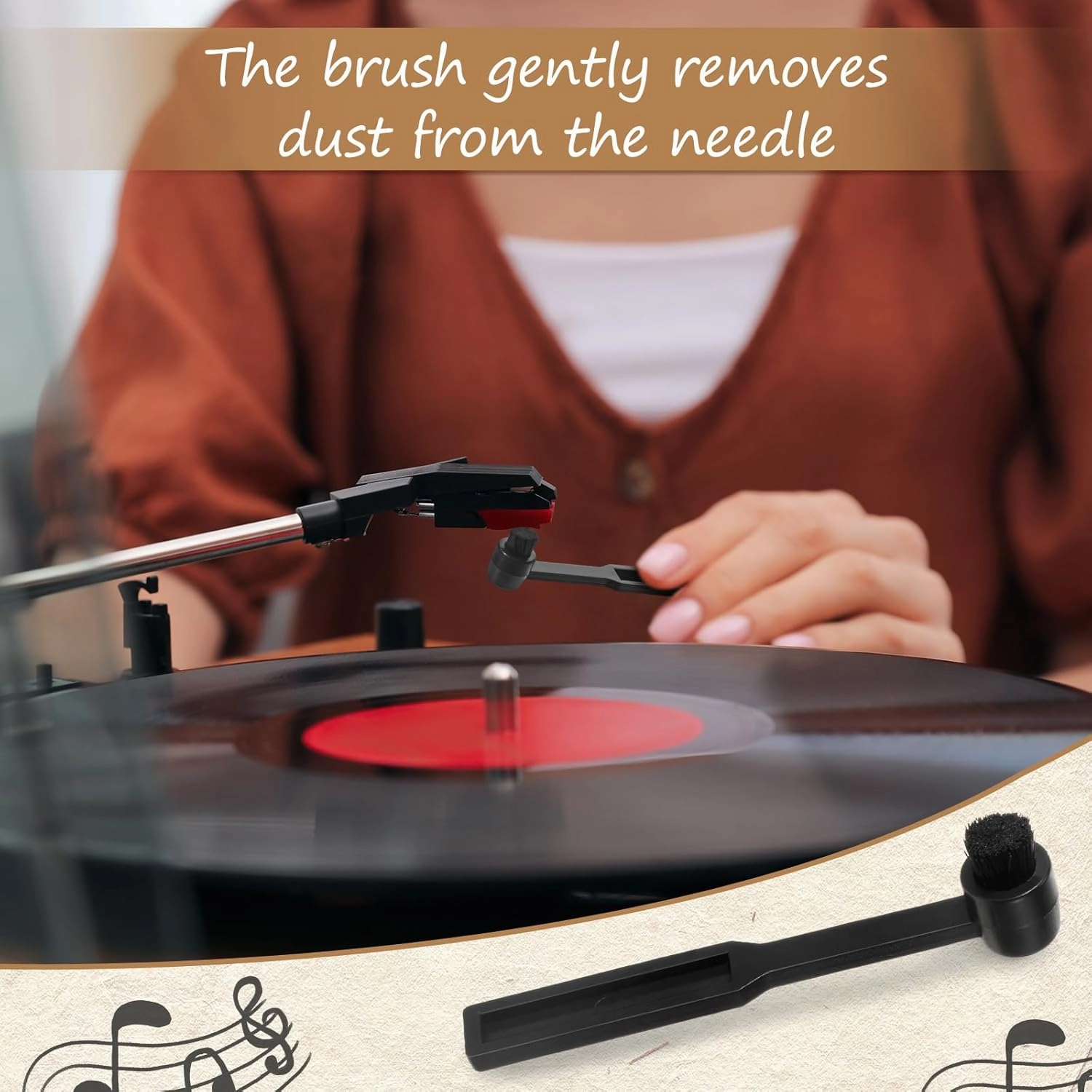 3 Pcs Vinyl Record Cleaning Brush Wooden Anti Static Dust Record Vinyl Cleaner Kit Player Accessories Gift for Music Lovers(Light Brown)