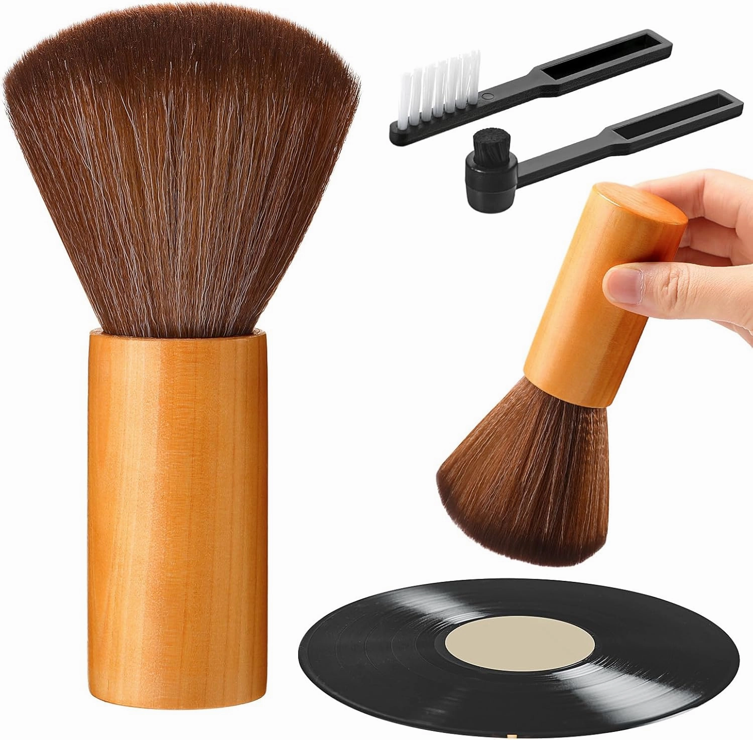 3 Pcs Vinyl Record Cleaning Brush Wooden Anti Static Dust Record Vinyl Cleaner Kit Player Accessories Gift for Music Lovers(Light Brown) record cleaning kit,vinyl cleaner,stylus brush set,