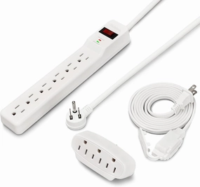 3-Piece Power Strip Set, 6-Outlet Power Strip & 6 ft Extension Cord & 3-Outlet Extender, White, ETL Listed power cord,hi-fi power cable,AC power lead,