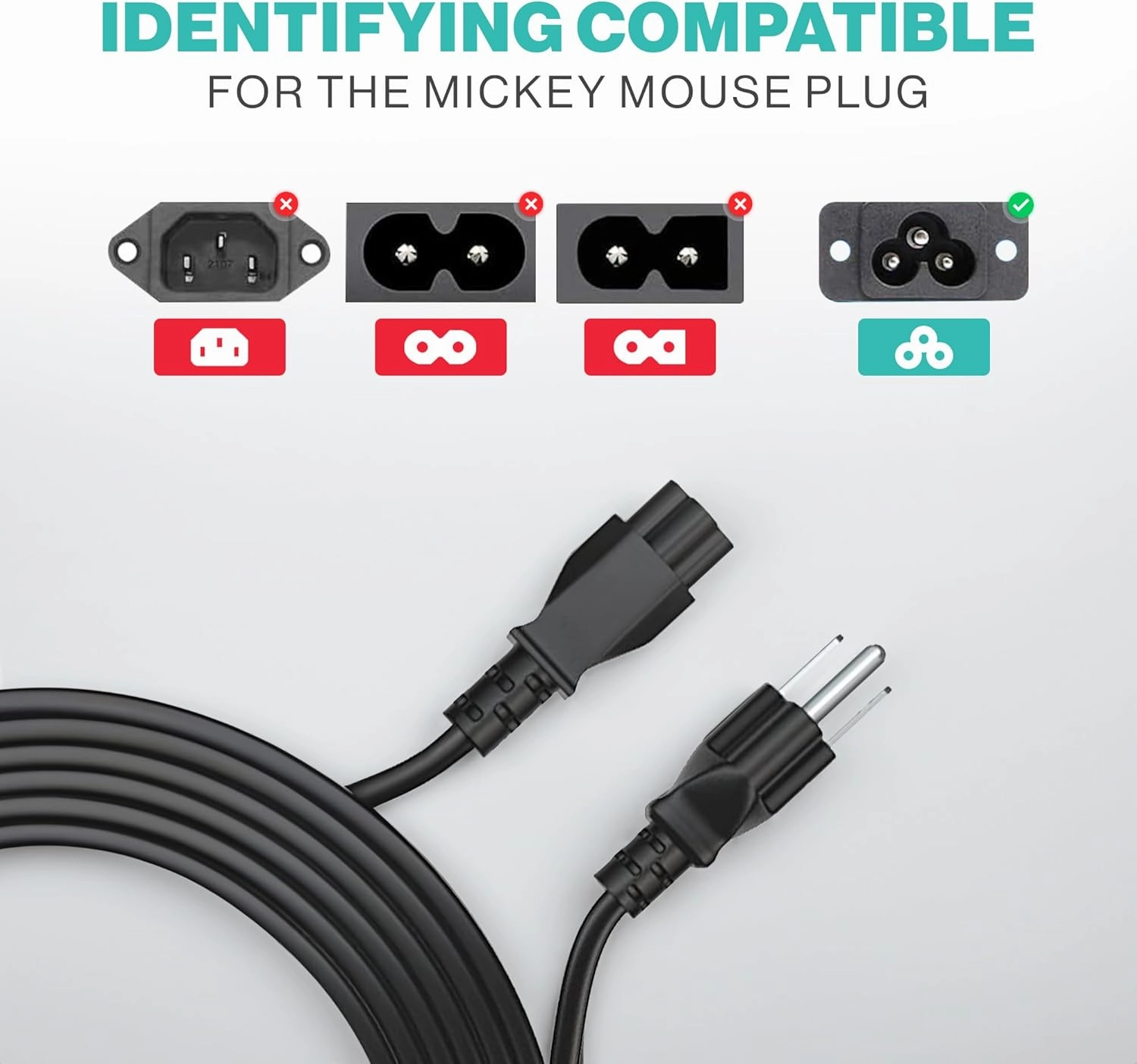 3 Prong AC Laptop Power Cord 5Ft Universal Power Cable | 125V | for Dell HP LG Lenovo Asus Acer Toshiba Sony Laptops/Notebooks, Monitors, Printers, Scanners NEMA 5-15P to C5 Power Cable
