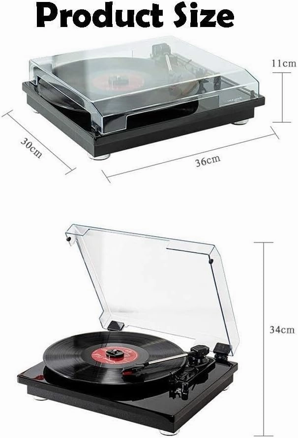 3-Speed Bluetooth Vinyl Record Player with Built-in Stereo Speakers, RCA Output, 7/10/12" Support (Black with Stylus)