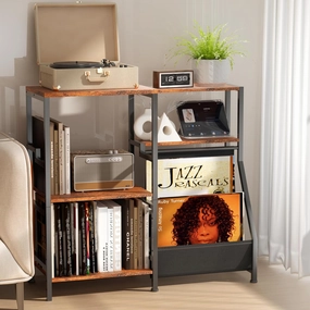 3-Tier Record Player Stand with Vinyl Storage, Vinyl Record Stand with Lage Record Storage, End Table for Living Room and Office, Adjustable Side Table vinyl storage,record holder,LP organizer,