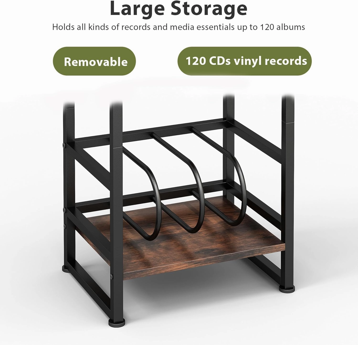 3-Tier Vinyl Record Player Stand, End Table for Album Storage, 28" H Record Player Stand with Storage Up to 120 Albums, Side Table for Living Room Bedroom (Rustic Brown)