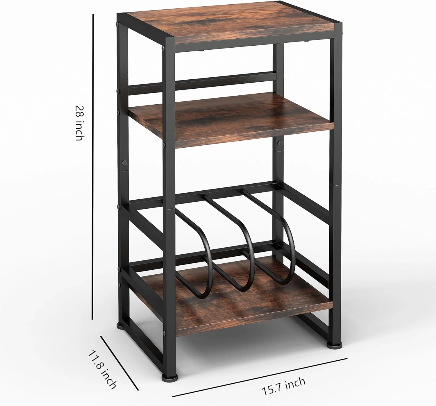 3-Tier Vinyl Record Player Stand, End Table for Album Storage, 28" H Record Player Stand with Storage Up to 120 Albums, Side Table for Living Room Bedroom (Rustic Brown)