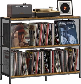 3-Tier Vinyl Record Storage: Vintage Player Table with Spacious Storage - Up to 450 Records, Turntable Stand with Adjustable Dividers, Extra Top Surface for Audio Equipment, Perfect for Living Room vinyl storage,record holder,LP organizer,