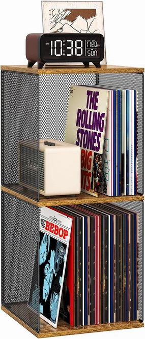 3 Tiers of Record Holder Shelf Vinyl Record Storage Furniture,DIY Stackable 80-110 Records Album Storage Box Cube Natural Wooden Organizer Crate Records Cabinet Record Vinyl Storage, Non-Detachable vinyl storage,record holder,LP organizer,