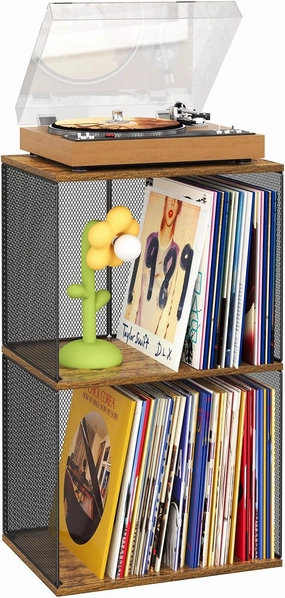 3 Tiers Record Holder Turntable-compatible Desktop,DIY Stackable Vinyl Record Storage 100-140 Records Album Storage Cube Wooden Organizer Crate Records Record Vinyl Storage, Non-detachable vinyl storage,record holder,LP organizer,