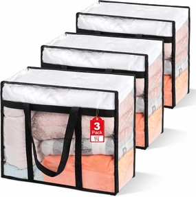 3Pack Clear Blanket Storage Bags, Vinyl Comforter Clothes Storage Closet Organizers and Storage Containers Moving Bags with Reinforced Handle for Bedding, Clothing, Comforters, Pillows, Toys,40L vinyl storage,record holder,LP organizer,