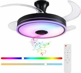 42'' Retractable Ceiling Fan with Lights, Smart Ceiling Fan Light with Bluetooth Speaker, App Control for Dimming & RGB Color Change Reversible Bedroom Living Room soundbar,TV speaker bar,home theater soundbar,