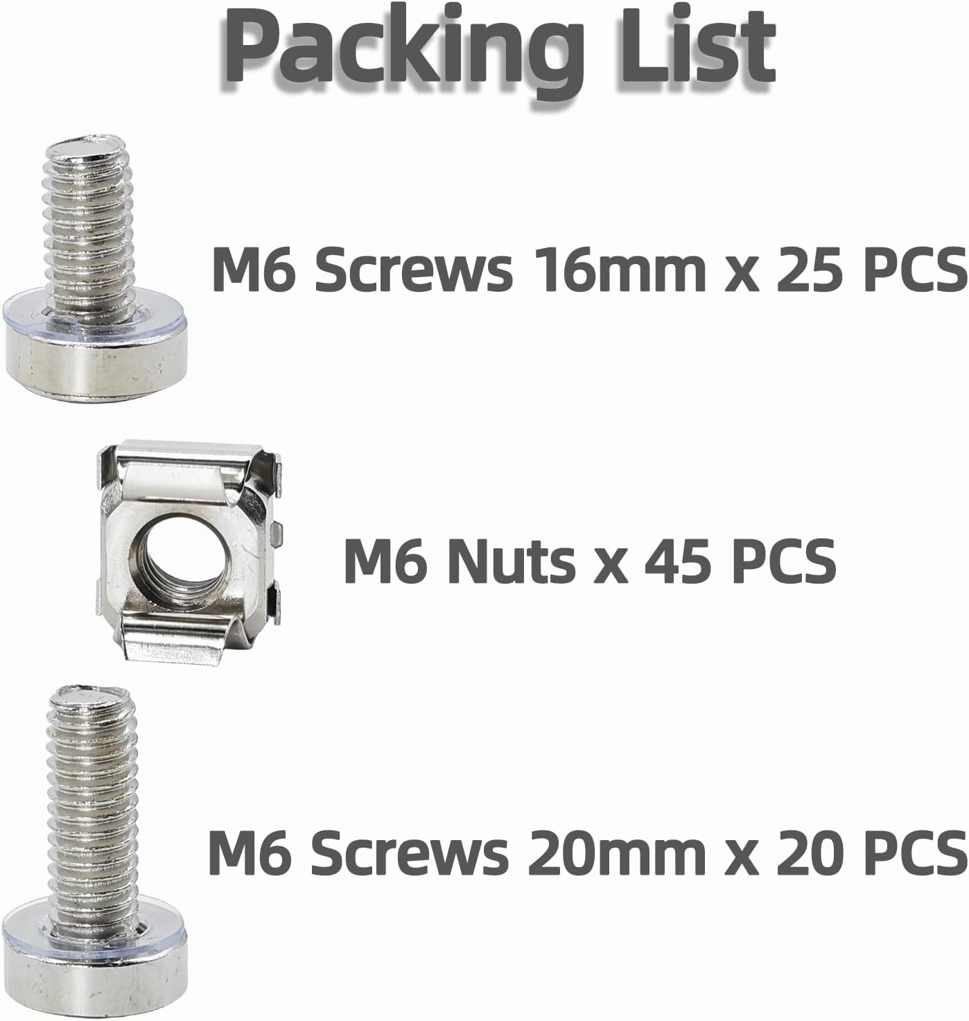 45 Pack Server Rack Screws and Cage Nuts, M6 x 16mm & M6 x 20mm Rack Mount Screws for Audio Server Console, Server Cabinet, Routers