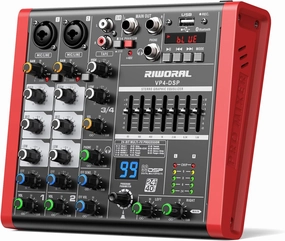 4 Channel Audio Interface DJ Mixer With 99 DSP Effects XLR 1/4 inch Jack For MIC/Musical Instrument USB PC Phone Bluetooth Music Audio Mixer for karaoke Stage Streaming Studio audio interface,USB interface,music recording input,