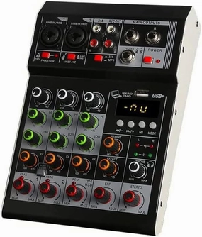 4 Channel Audio Mixer DJ Mixer Interface Sound Board Console USB Audio MP3 Computer Input 48V Phantom Power Stereo DJ Studio for Home Karaoke Party Studio Recording mixer console,audio mixing desk,DJ console,