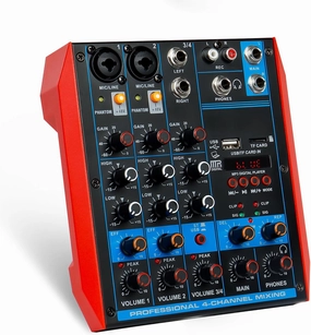 4 Channel Audio Mixer Portable Mini Sound Board Console with USB Audio Interface 48V Phantom Power Bluetooth USB MP3 DJ Mixer for Live Performance DJ Stage mixer console,audio mixing desk,DJ console,
