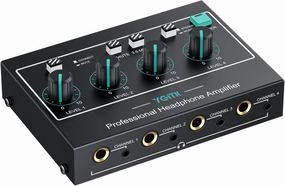 4 Channel Headphone Amplifier with Individual Mute for Each Channel, Support 3 Audio Input,Stereo Audio Amplifier Mixer, Mini Earphone Splitter,Mono/Stereo 1/4" & 1/8" TRS Output, Power Adapter headphone amplifier,portable amp,desktop headpho