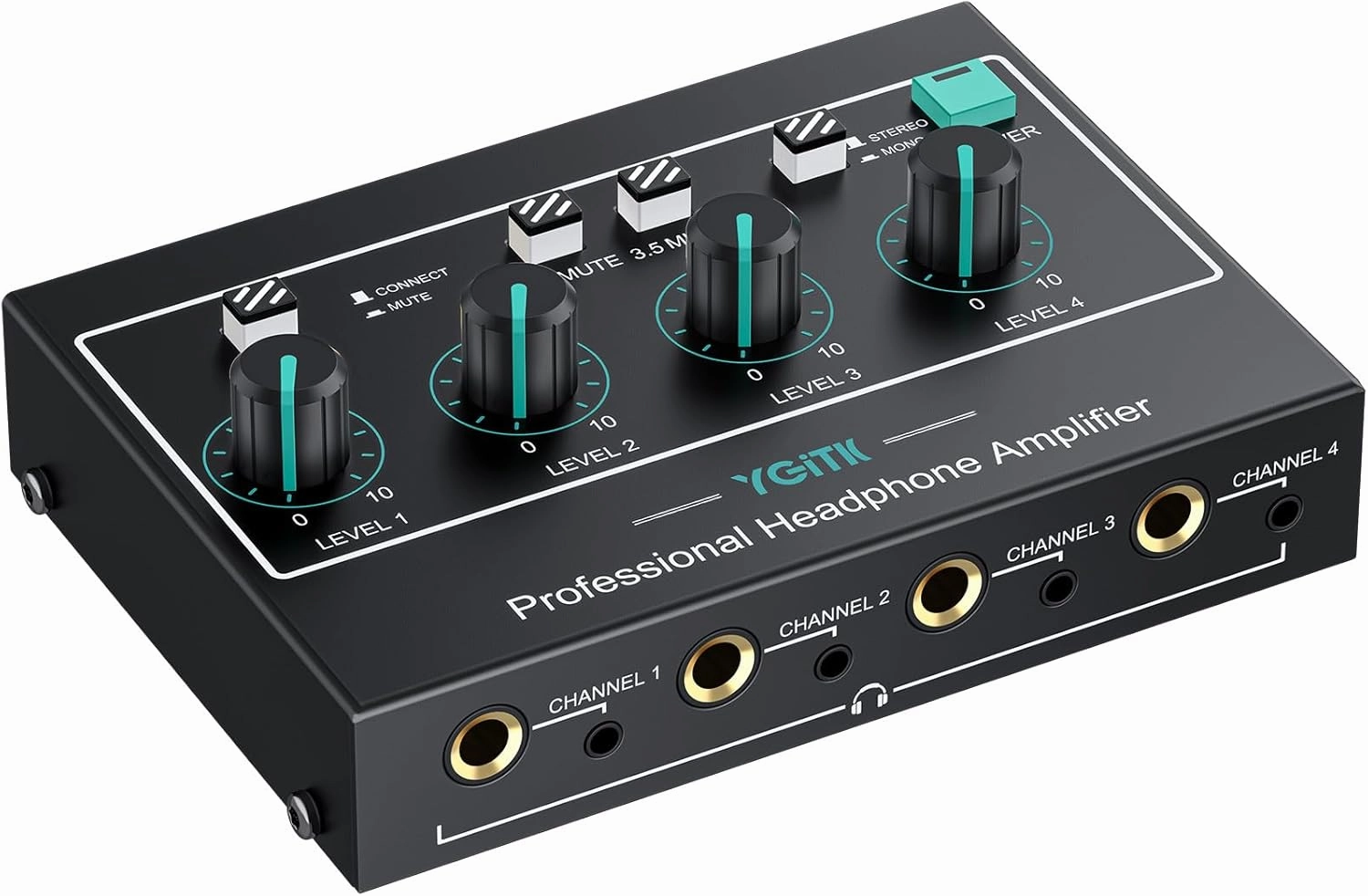 4 Channel Headphone Amplifier with Individual Mute for Each Channel, Support 3 Audio Input,Stereo Audio Amplifier Mixer, Mini Earphone Splitter,Mono/Stereo 1/4" & 1/8" TRS Output, Power Adapter headphone amplifier,portable amp,desktop headpho