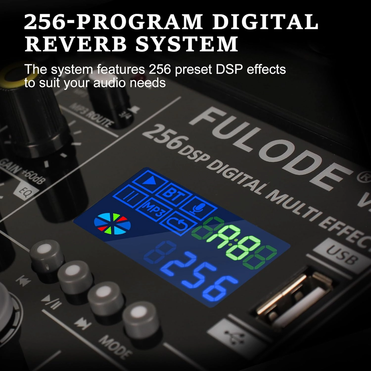 4 Channel Mixer DJ Audio Mixing Console with 256DSP, Small Music Sound Mixer Board Supports USB Bluetooth MP3 Computer Input, 48V Phantom Power & PAD Function for Recording Studio Streaming