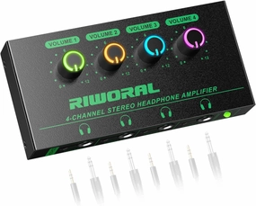 4 Channels Headphone Amplifier with 3.5mm/6.35mm/ TRS Jack Input for Dj Mixer Amps Splitter with 8 Output Ports Separate Volume Control Output for Speaker Or Monitor Headphone headphone amplifier,portable amp,desktop headphone amp,