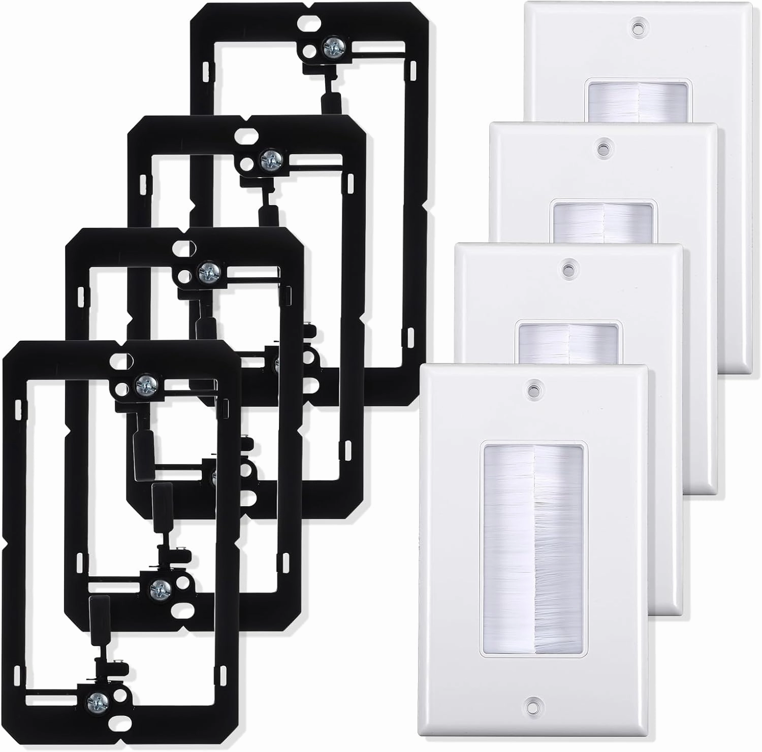 4-Pack Brush Wall Plate with Low Voltage Mounting Bracket, Cable Pass Through Insert for Wires, Single Gang Cable Access Strap, Wall Socket for HDTV, Home Theater Systems home cinema system,5.1 home theater,surround sound package,