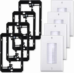 4-Pack Brush Wall Plate with Low Voltage Mounting Bracket, Cable Pass Through Insert for Wires, Single Gang Cable Access Strap, Wall Socket for HDTV, Home Theater Systems home cinema system,5.1 home theater,surround sound package,