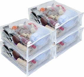 4-Pack Heavy Duty Vinyl Zippered Closet Square Storage Bags (Clear) for Sheets, Arts & Crafts, Toys and Much More! (12" x 15" x 5") 3.9 Gallon vinyl storage,record holder,LP organizer,