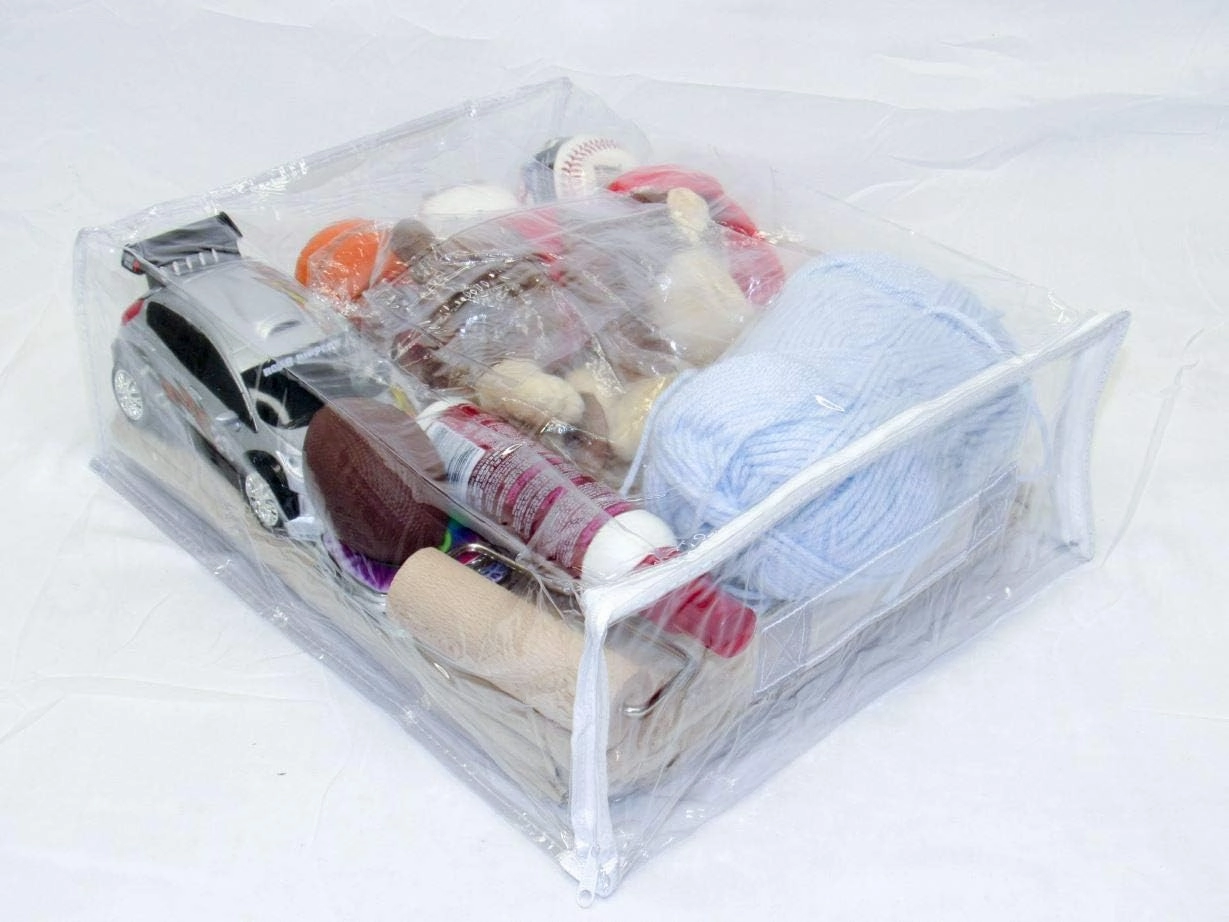 4-Pack Heavy Duty Vinyl Zippered Closet Square Storage Bags (Clear) for Sheets, Arts & Crafts, Toys and Much More! (12" x 15" x 5") 3.9 Gallon