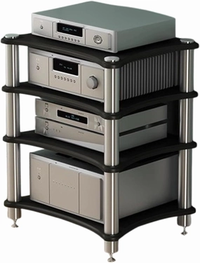 4-Tier AV Media Stand, Amplifier Rack Cabinet for Stereo Component Game Console DVD Player WiFi Router, Home Theater Office Living Room Organizer (Black, 4-Tier) audio rack,hi-fi component stand,media shelf,