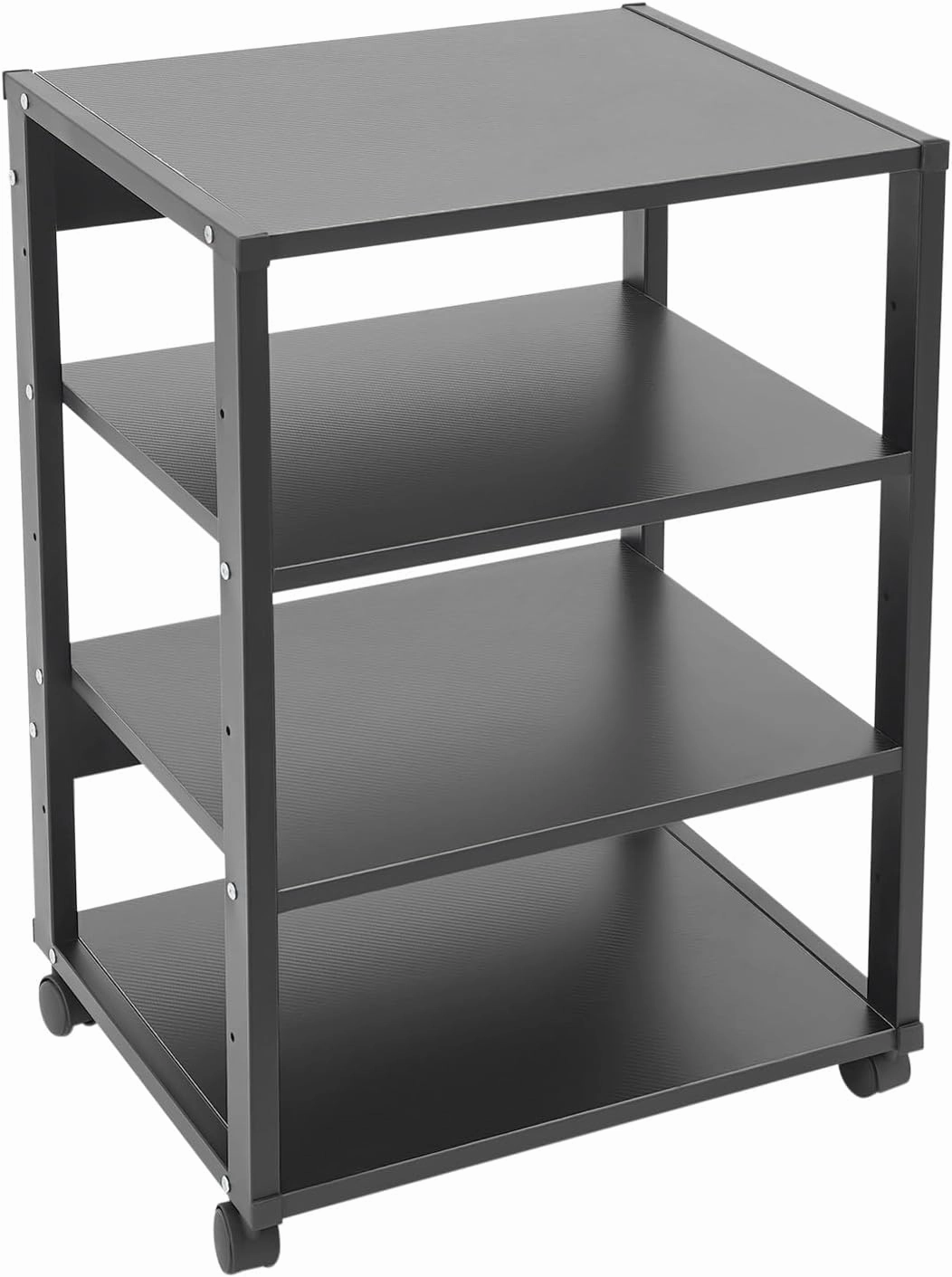 4-Tier AV Media Stand Audio Rack Tower with 4 Lockable Universal Wheels Movable Audio Media Stand with Top Corner Shelf for Record Player, Stereo Components, DVD Players (19.7*15.7*27.4in)