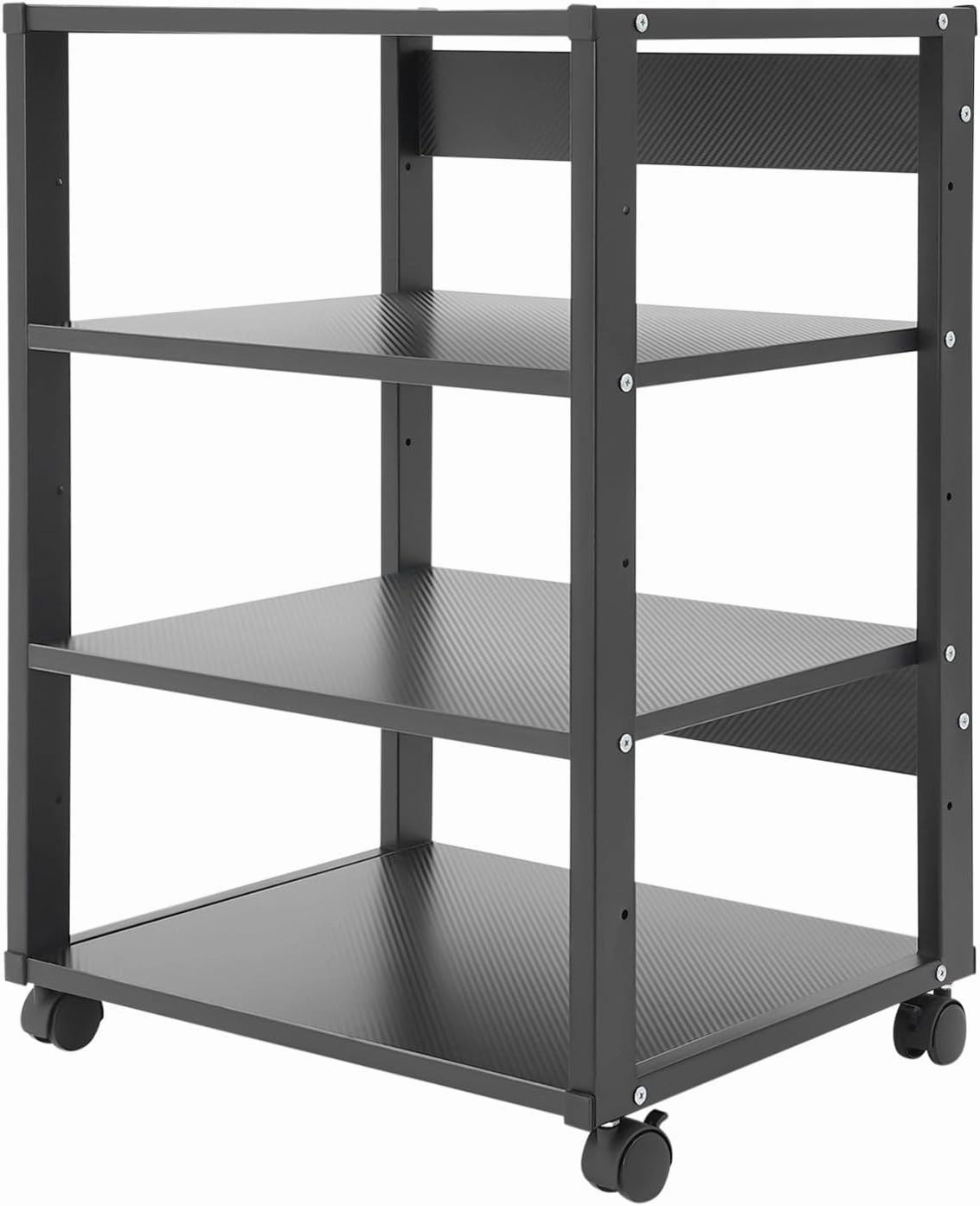 4-Tier AV Media Stand Audio Rack Tower with 4 Lockable Universal Wheels Movable Audio Media Stand with Top Corner Shelf for Record Player, Stereo Components, DVD Players (19.7*15.7*27.4in)