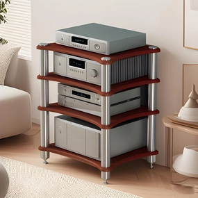4-Tier AV Media Stand, Stereo Racks and Stands, Video Component Cabinet Audio Rack Tower for DVD Player Game Console TV Box WiFi Routert (Dark wood, 4-Tier) audio rack,hi-fi component stand,media shelf,