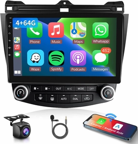 4G 64G Car Radio Stereo for Honda Accord 2003-2007, Wireless CarPlay Android Auto 10.1 Inch IPS Touch Screen Android 13 GPS Head Unit WiFi Bluetooth DSP Audio USB Dual Mic HD Rear Camera audio interface,USB interface,music recording input,